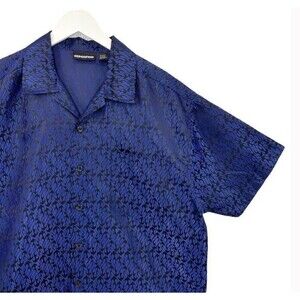 ODO Vintage Shirt Blue Flames Retro Rad Rock Dad Bowling Buttoned Y2K Large GUC